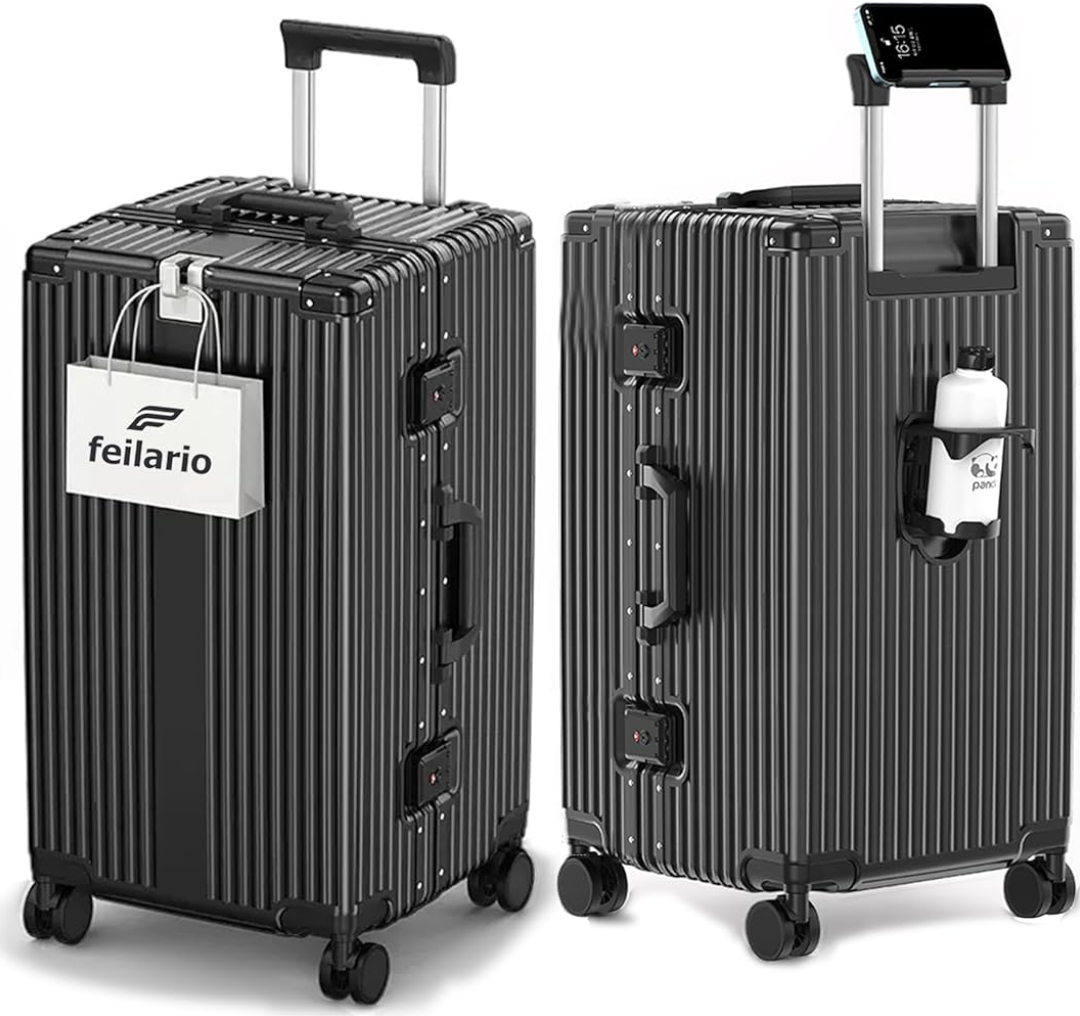 feilario 30in Super Large Captain Aluminum Frame Hardside Spinner Wheels Luggage, Removable Wheels Zipperless Checked Suitcase with Cup Holder/Phone Holder