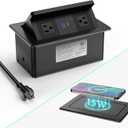 Pop Up Outlet for Countertop with 20W USB C, Pop up Power Outlet with 15W Wireless Charging, 2 AC Outlets and 18W USB A Ports, Recessed Power Strip with 6FT Cords for Office, Conference, Bedroom,Black