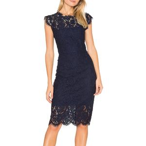 MEROKEETY Women's Sleeveless Lace Floral Elegant Cocktail Dress Crew Neck Knee Length for Party, Medium