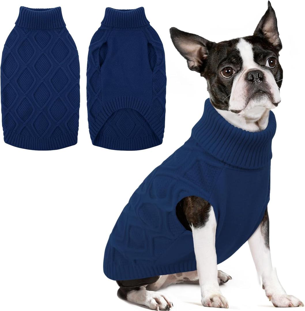 SUNFURA Dog Sweater, Large Dog Christmas Sweaters, Warm Turtleneck Knitted Pullover with Leash Hole for Large Size Dogs Boy Girl, Thick Winter Pet Clothes for French Bulldog, Pitbull, Blue Large