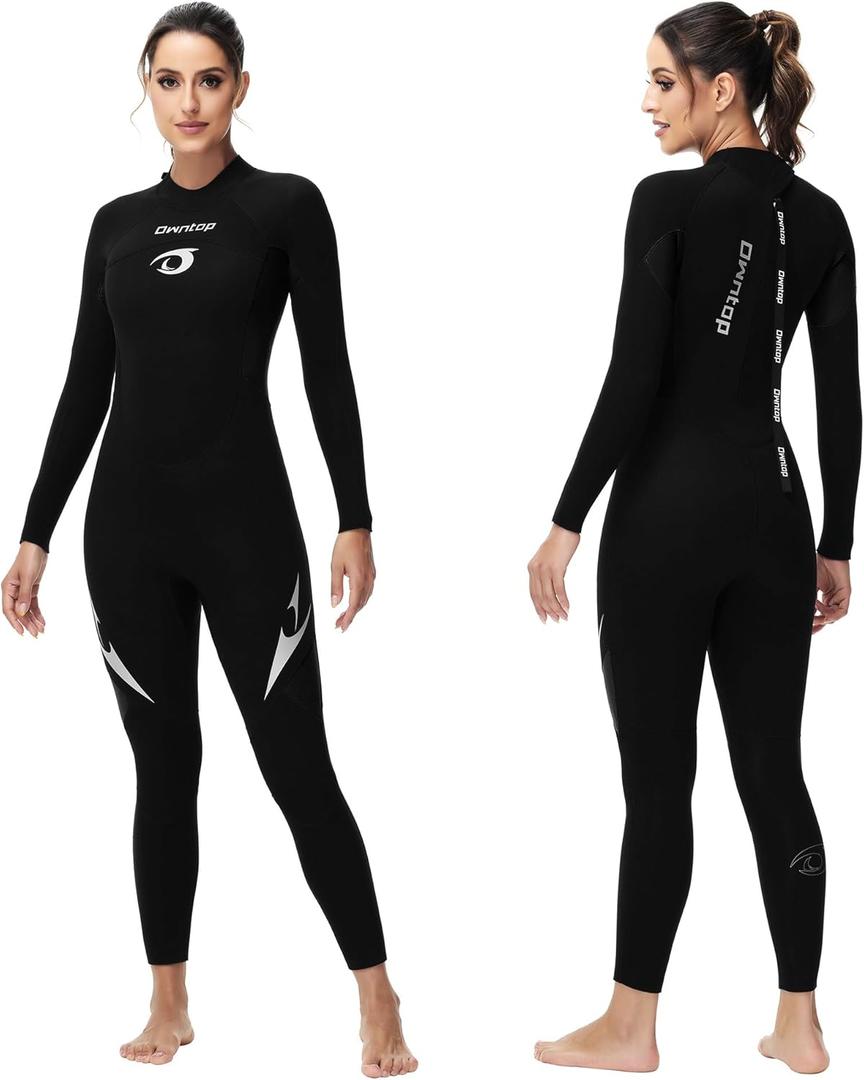 Owntop Wetsuit 5mm Neoprene Diving Suit for Mens Womens - Thicken Full Wet Suit, Back Zip Long Sleeve UPF50+ Keep Warm Swimwear for Scuba Surfing Swimming Diving Snorkeling Water Sports (Large)