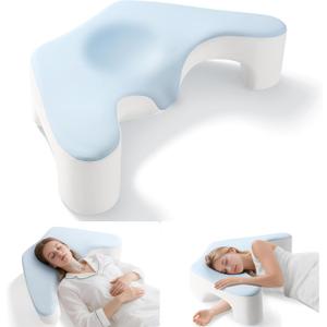 Side Sleeper Pillow for Shoulder Pain Relief, Memory Foam Pillow with Arm Hole & Neck Support Design, Ergonomic Back Sleeping Cervical Pillows with Washable Cooling Pillows Case - Blue&White