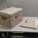 StorageWorks Fabric Storage Bins with Lid, Decorative Storage Boxes for Shelves, Stackable Closet Organizer Basket with Handles, Jumbo, Brown and Beige, 2-Pack