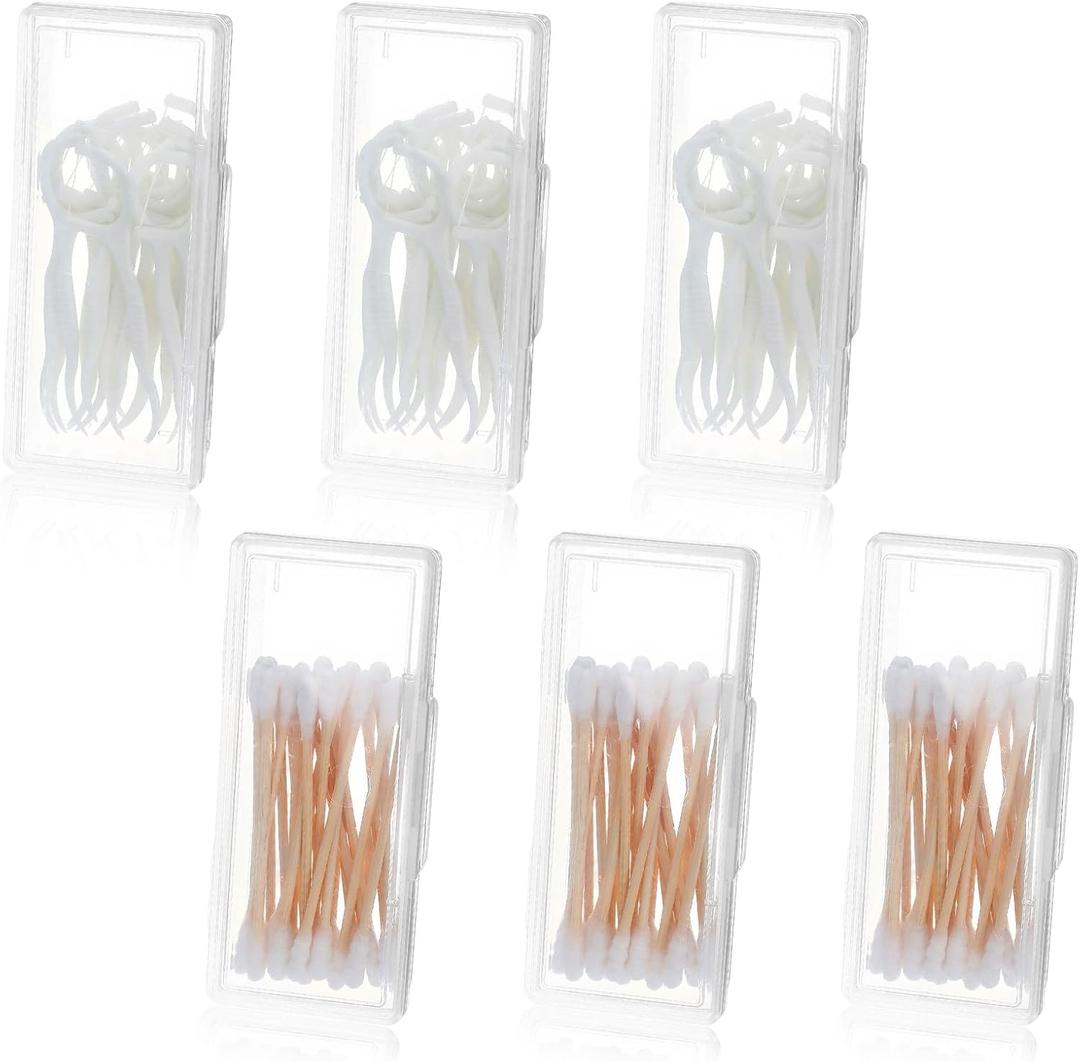 6 Pcs Cotton Swab Holder for Travel Portable Small Dental Floss Picks Case Clear Plastic Buds Storage Containers Box with Dustproof Lid for Ear Cosmetics Makeup Remover Nail Polish Remover