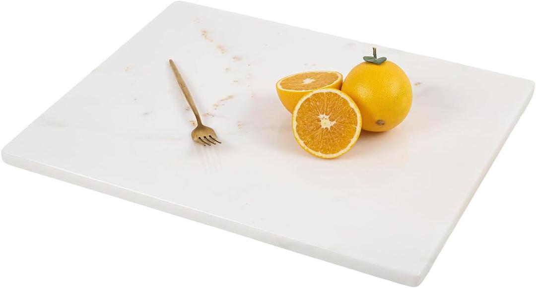 Natural Marble Cutting Board For Kitchen, 16 x 20 Inch White Marble Slab Pastry Board With Non-Slip Feet For Baking, Cheese, Charcuterie, Chocolate, Ares Gold