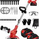 Cordless Weed Wacker with Wheels, 880W Electric Weed Eater with 2 x Batteries, 3-in-1 Battery Powered Grass Trimmer/Brush Cutter with 5 Types Saw Blades