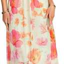 LYANER Women's Floral Ruffle Hem A Line Adjustable Spaghetti Strap Elegant Long Dress (XS)