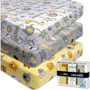 Fitted Nautical Crib Sheets (3 Pack) by GROW WILD - Jersey Knit Cotton Crib Sheet for Boys, Toddler Bed Mattress & Baby Boy Crib Bedding Set, 52 x 28 x 9 Crib Sheets (Safari Animals)