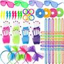 YAROMO 80s 90s Party Favors Birthday Supplies, Hip Hop Theme Gift Neon Earrings Glasses Gloves Necklace Slap Bracelet Neon Hair Scrunchies 80s 90s Party Decorations