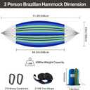CHULIM Brazilian Double Hammock with Tree Straps,Extra Large 240x160cm,2 Persons Hammock for Backyard Patio Outdoor and Indoor,450lbs Weight Capacity,Soft Woven Cotton Fabric,Blue Green Stripe