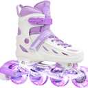 SUPER YOUNGSTER Adjustable Inline Skates for Boys Girls Ages 4-12 with Light Up Wheels, Roller Skates Blades for Youth Kids Indoor & Outdoor Beginners