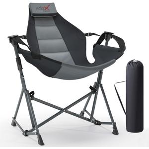 Hammock Camping Chair, 3 Heights Swinging Chair with Adjustable Backrest, Folding Rocking Chair with Head Pillow&Cup Holder, Outdoor Chairs for Camping and Hiking, Supports 350lbs, Black