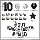 Holkcog Black 10th Birthday Decorations, Out Single Digits I’m 10 Banner, Cheers to 10 Years Party Supplies, Number 10 Ballons, Black 10th Birthday Cupcake Toppers, Ten Years Gifts for Boy Girl