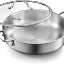 Saute Pan with Lid, 12 Inch 7QT Tri-Ply Stainless Steel Braiser Pan, Deep Frying Pan & Chef Skillet, Induction Compatible Cookware, Dishwasher & Oven Safe, Works on Gas and Ceramic Cooktops
