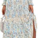 PRETTYGARDEN Women's Floral Maxi Dress 2026 Fall Long Sleeve V Neck A Line Long Flowy Spring Party Boho Dresses, XX-Large (Floral Blue White)