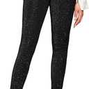 Women's High Waisted Black Shiny Sequin Pants, Casual Elastic Waist Sparkle Glitter Skinny Leggings for Women (Black, L)