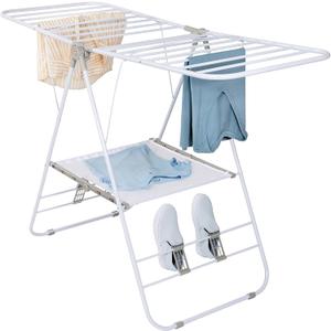 Honey-Can-Do Heavy-Duty Foldable Laundry Drying Rack Portable Shoes & Clothes Rack for Indoor & Outdoor Use, Space-Saving Design, Easy to Fold Gullwing Design, Sturdy Metal, 50lb. Capacity, White