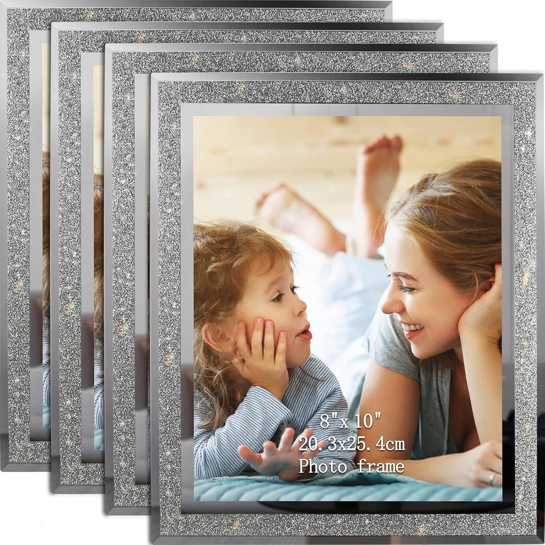 Calenzana 4 Pack 8x10 Picture Frames, Sparkle Glass Photo Frame 8 by 10 Set for Tabletop, Horizontal or Vertical Display