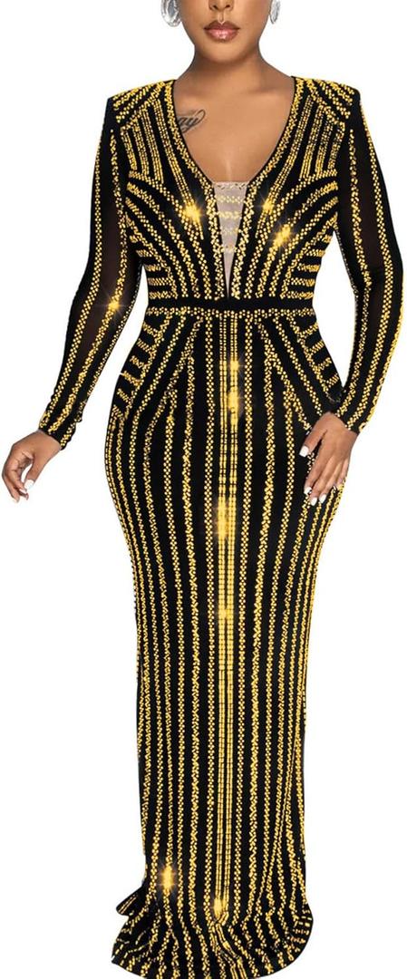 Nagfar Women Rhinestone and Sequin Birthday Party Sexy Club Night Out Holiday New Years Formal Dress (Small)