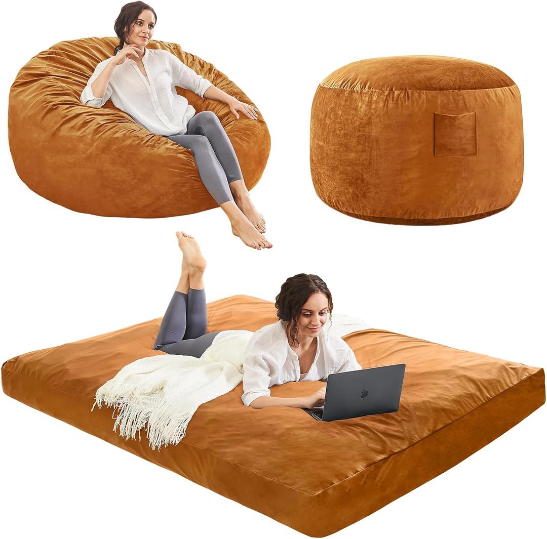 Bean Bag Chairs for Adults - Giant Bean Bag Convertible Floor Sofa, Full