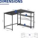 Pamray 43 Inch L Shaped Computer Desk with Reversible Side Storage Shelves, Small Corner Desk for Small Space Home Office,Writing Study Table Gaming PC Desk for Bedroom,Black