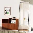 Full Length Mirror with Stand,Full Body Mirror for Living Room and Dressing Room,57"x20" Aluminum Alloy Frame,Hanging or Leaning for Wall,Rectangular, Black