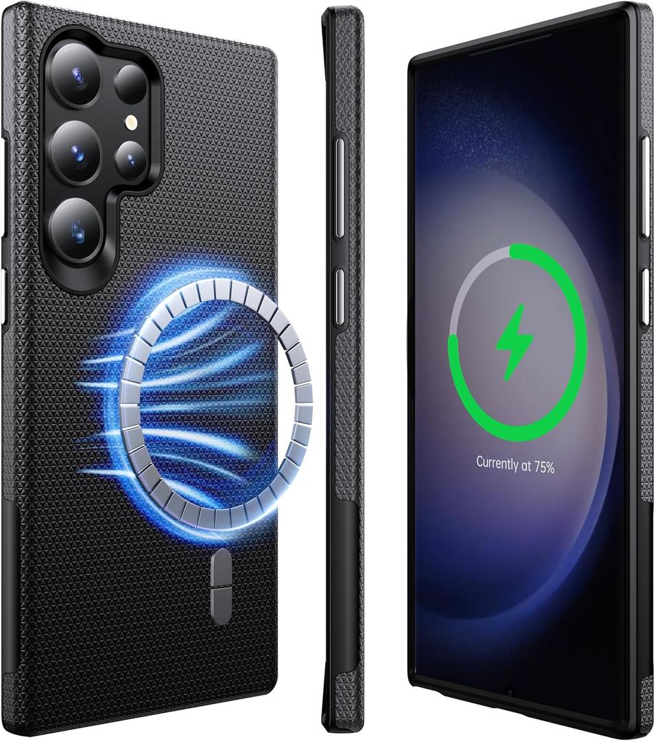 Strong Magnetic for Samsung Galaxy S23 Ultra Case Compatible with MagSafe[2025 Upgraded][Dual Layer Heavy Duty][Military Shockproof]Rugged Case for Samsung Galaxy S23 Ultra Phone Case Slim,Black