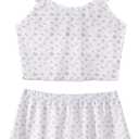 Hilinker Women's Floral Pajama Set Summer Cute Tie Shoulder Cami Crop Tops and Shorts 2 Piece Lounge Sets White Pink Floral Medium