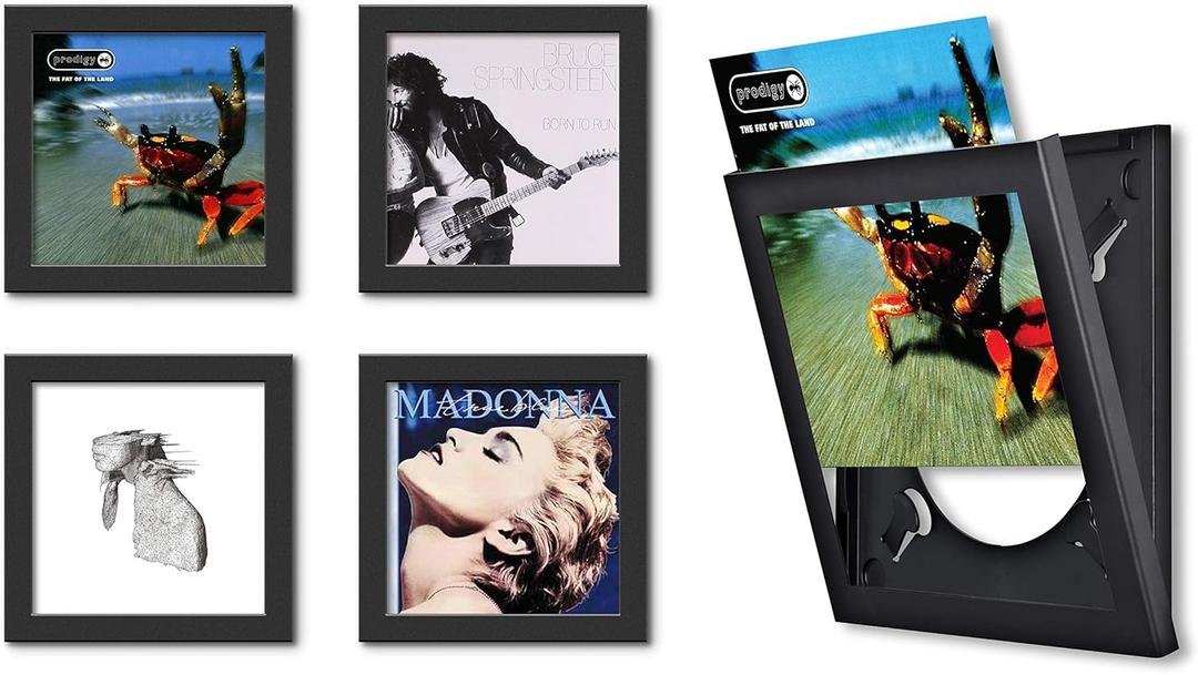 Show and Listen Album Cover Display Frame, Flip Frame Displays Vinyl Records (Four Pack, Black)
