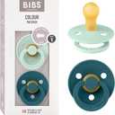 Bibs Pacifiers Color Collection, Set of 2 BPA-Free Latex Pacifiers Made in Europe, Round Nipple Baby Pacifier. (6+ Month (Pack of 2), Nordic Mint / Forest Lake)