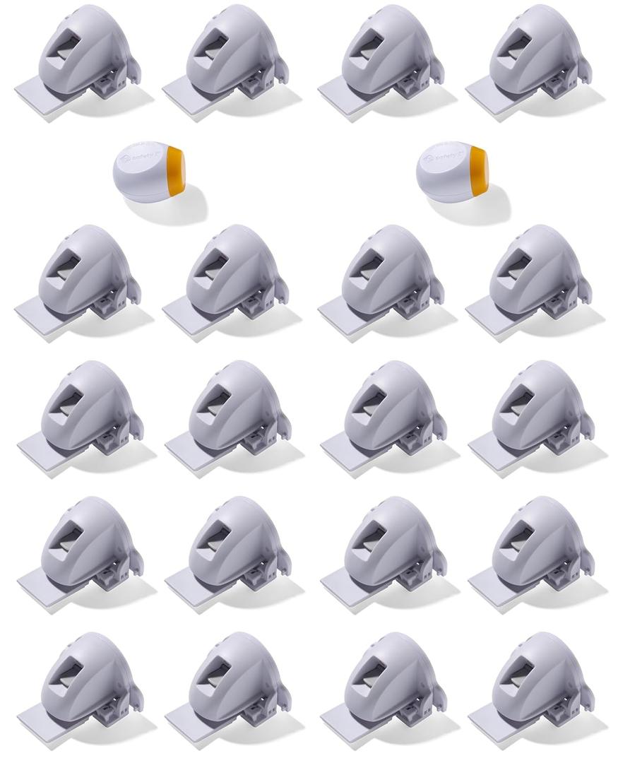 Safety 1st Adhesive Magnetic Cabinet Locks, Includes 20 Child Locks for Cabinets & Drawers, 2 Keys, White