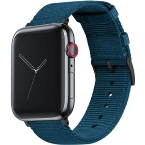 BARTON WATCH BANDS - Military Style Nylon Watch Bands Compatible with Apple Watch Models - 1, 2, 3, 4, 5, 6, 7, 8, 9, 10, SE, Ultra & Ultra 2 (Steel Blue (Black Hardware))