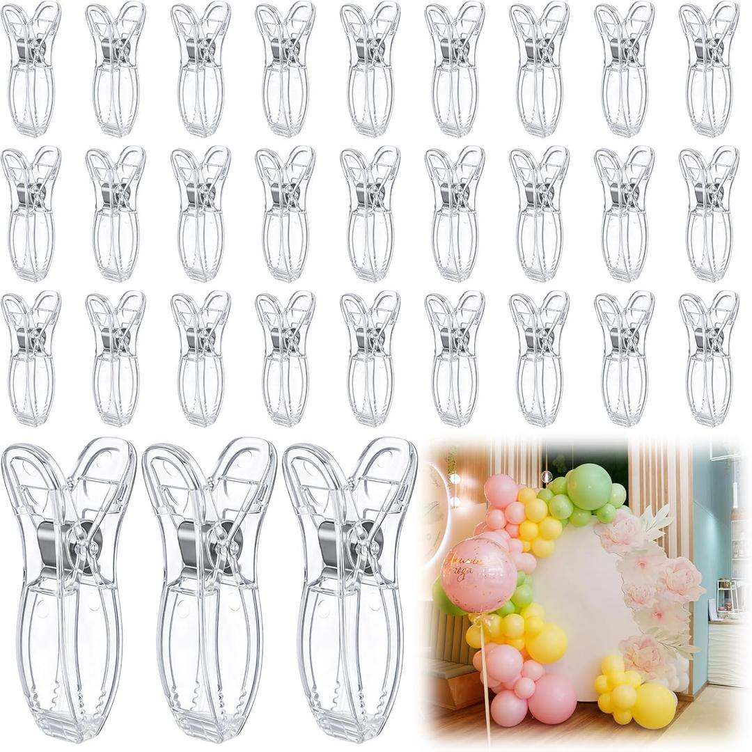 30 Pack Balloon Arch Clips Plastic Transparent Backdrop Spring Clamps 2 Inch Clear Clips for Balloon Arch Kit Birthday Decoration Crafts Woodworking Photography Studios