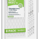 Future Way 16x25x1 Air Filters, 8-Pack with Reusable Frame, MERV 8, MPR 700 AC Furnace Filters, Space Saving & Cost-effective