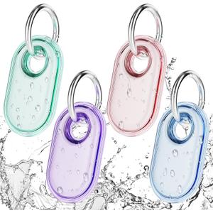 4-Pack for Samsung Smart tag 2 Case with Key Ring, Full-Wrapped IPX8 Waterproof TPU Cover for Galaxy SmartTag2, Anti-Scratch Protective Holder for Backpacks,Car,Luggage,Pets(Green/Pink/Blue/Purple)