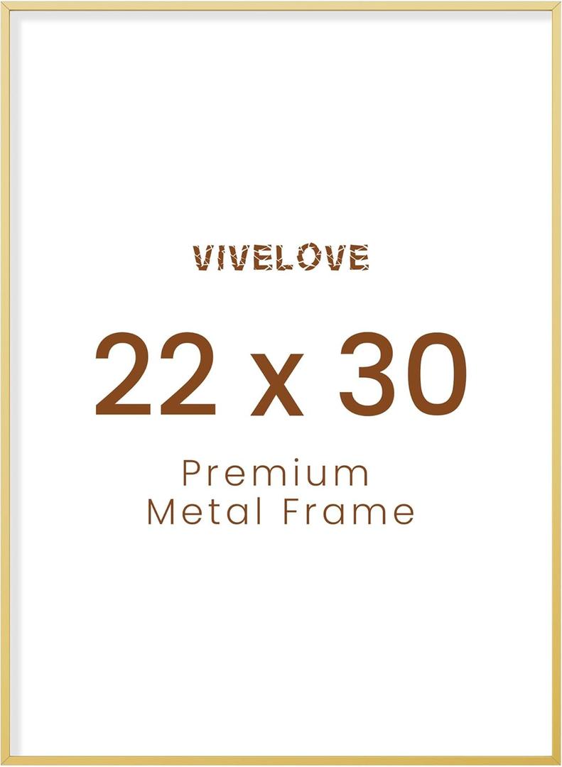 22x30 Metal Picture Frame - 22 x 30 Aluminum Photo Frame for Wall Mounting Horizontally or Vertically Display- Ideal for Wall or Tabletop Display - Gold (22x30-1P)