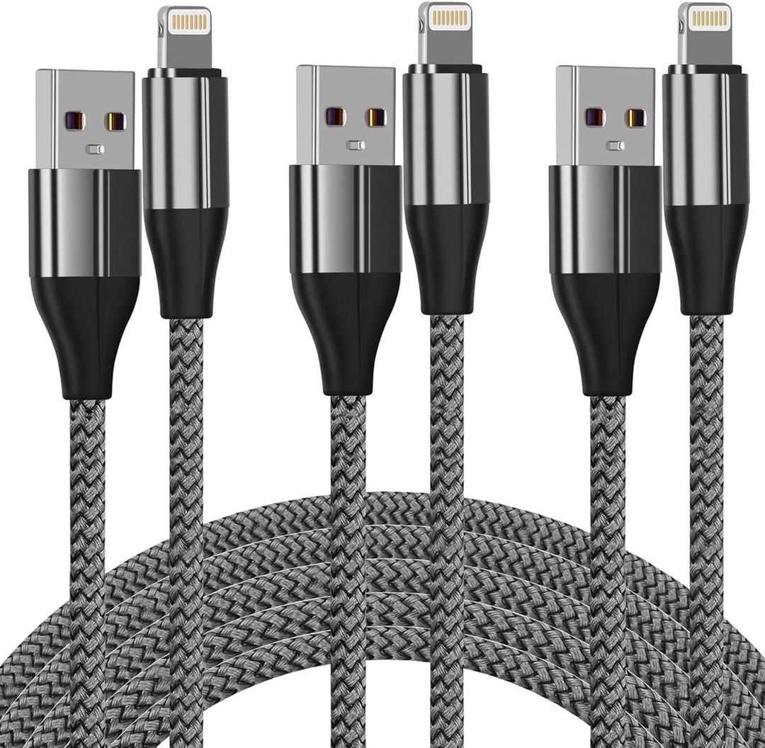 iPhone Charger Lightning Cable (3 Pack 10 Foot), [MFi Certified] 10 Feet Nylon Braided, Compatible with iPhone 14/13/12/11/Pro/X/Xs Max/XR/8 Plus /7 Plus/6/ iPad