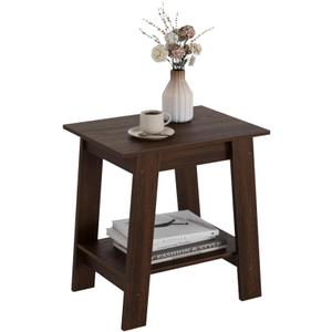 IDEALHOUSE End Table, Small Side Table, Nightstand with 2-Tier Storage Shelf, Wood Bedside Table for Living Room, Small Spaces, Bedroom, Entryway, Farmhouse, Walnut