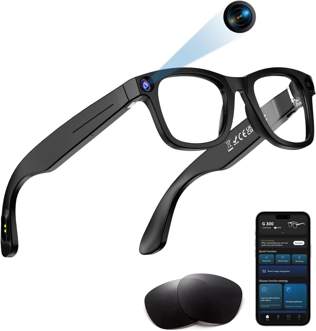 Ai Smart Glasses with Camera, 1080P Video & 8MP Camera Glasses, Real-Time Translation Smart Ai Glasses, Bluetooth Music & Calls, 32Gb Storage