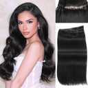 WIGER Invisible Butterfly Hair Extensions Real Human Hair Double Layer Genius PU Skin Weft Hand-tied Injected Remy Human Hair Extensions Twin Tabs 18 Inches Black Micro Bead Hair Extensions