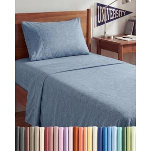 Twin XL Size 3 Piece Sheet Set - Comfy Breathable & Cooling Sheets - Hotel Luxury Bed Sheets for Women & Men - Deep Pockets, Easy-Fit, Soft & Wrinkle Free Sheets - Heathered Blue Oeko-Tex Bed Sheets