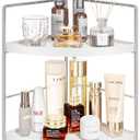 2-Tier Bathroom Corner Counter Organizer, Makeup Storage Shelf Vanity Tray, Bathroom Sink Countertop Organizer, Silver