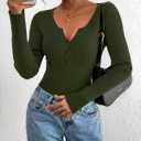 BTFBM Fall Sweaters for Women 2025 Lightweight Long Sleeve Henley Shirts Button Up Knit Basic Slim Fit Going Out Tops (Green, XXL)