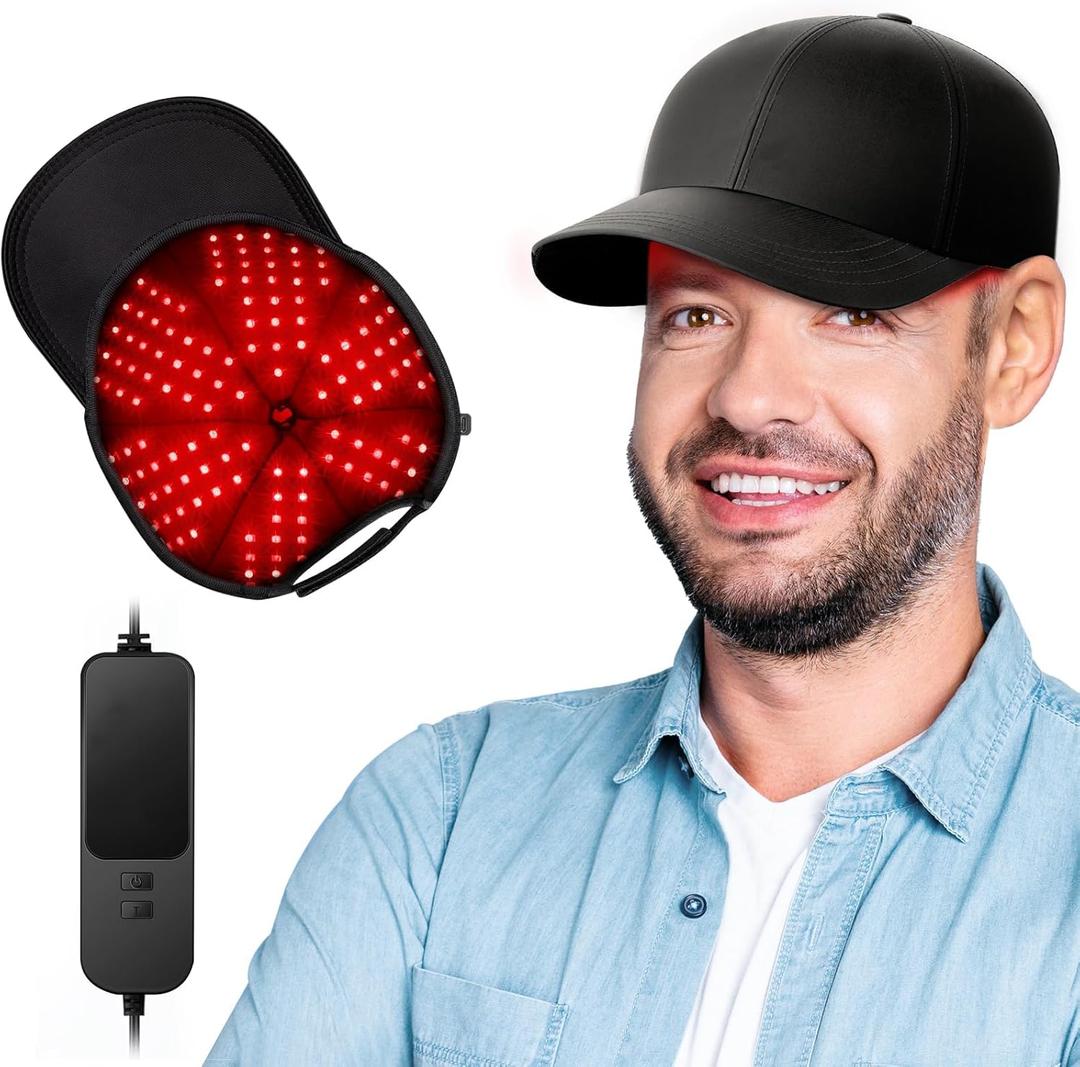 Red Light Therapy Cap for Hair Growth, Infrared Red Light Therapy Hat for Men & Women Thinning Hair Regrowth with 660nm 850nm 940nm Wavelengths, Includes Timer & Controller