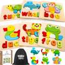 TOY Life Toddler Puzzles Ages 2-4, 6 Animals with Spelling Wooden Puzzles for Toddlers 3-5, Montessori Toys Gifts for 1 2 3 Years Old Boys Girls, Birthday Gifts Educational Learning Toys for Kids