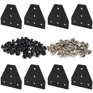 BLCCLOY 8 Sets 2020 Aluminum Extrusion T Slot Corner Bracket 20 Series Extruded Hardware T Shape Joint Plate with Nut Bolt for 20/20 20mm T V Slot Black Aluminum Profile Connector Accessories