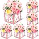 6 Pack 7x7x7 Inches Pink Floral Baby Shower Centerpiece Boxes with 'BABY' Letters, Perfect for Girl Baby Shower, Gender Reveal Party Favors, Flower Arrangements, and Table Decorations