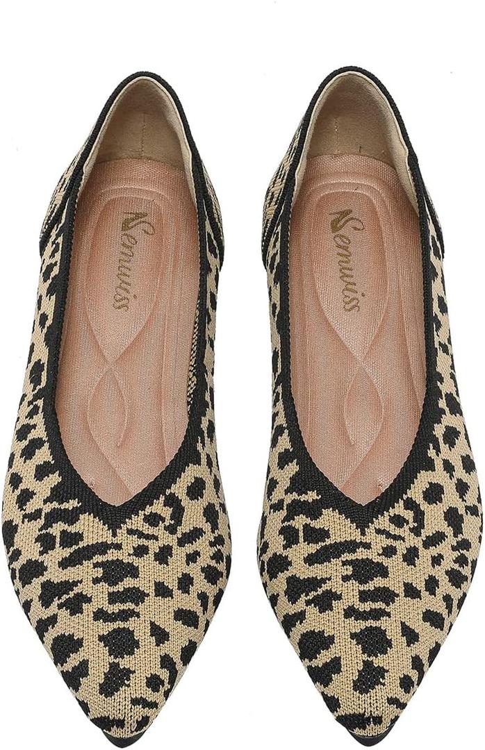 Semwiss Women's Ballet Flats Comfortable Casual Dressy Shoes, Work Flats Office Shoes Pointed Toe Leopard Flats. (Size 38)