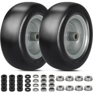 2 PCS 11x4.00-5" Lawn Mower Tires Flat Free,3/4" 5/8" 1/2" Bushing,3.4"-4"-4.5"-5" Centered Hub,Universal Fit Smooth Tread Tire for Zero Turn Lawn Mowers, with Universal Adapter Kit (Gray Rim)