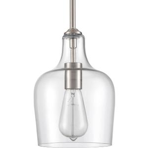 Modern Farmhouse Pendant Lighting for Kitchen Island Glass Pendant Light Brushed Nickel, 1-Light